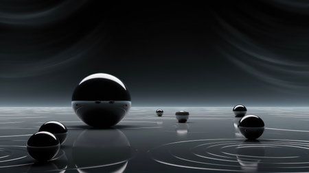 3d rendering of a set of spheres in the dark space.の素材