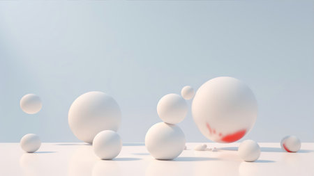 White abstract background with balls. 3D rendering. Computer digital drawing.の素材
