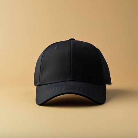 Black baseball cap isolated on a yellow background. 3d render.の素材