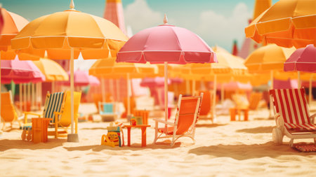 Colorful umbrellas and sunbeds on the beach.の素材