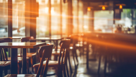 Coffee shop blur background with bokeh image,Vintage toneの素材