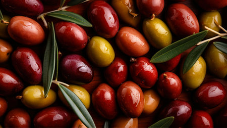 Variety of olives with green and black olives, close upの素材