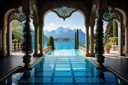 Swimming pool in a villa on Lake Garda, Italyの素材