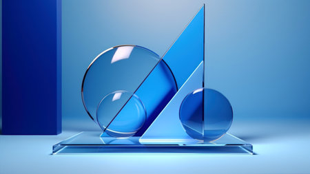3d render, abstract geometric shapes, transparent glass balls on blue backgroundの素材