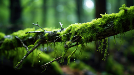 Moss on a tree in the forest. Shallow depth of field.の素材