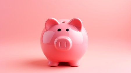 Pink piggy bank on a pink background. 3d rendering.の素材
