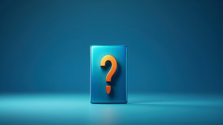 3d rendering of question mark in blue box on blue background.の素材