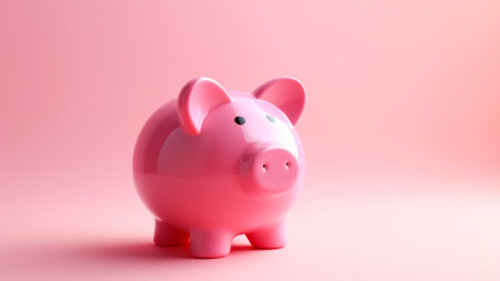 Pink piggy bank on a pink background. 3d rendering.の素材