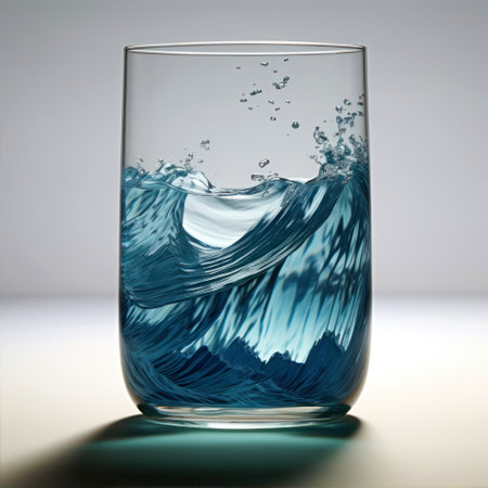 Blue water in a glass on a white background. 3d renderingの素材