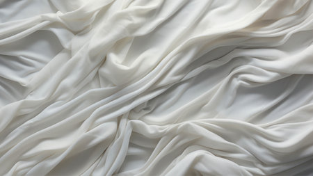 Closeup of rippled white silk fabric as background texture.の素材