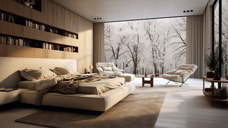 Modern bedroom interior design. 3d rendering concept of living room.の素材