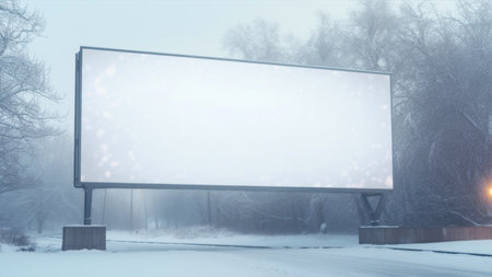 Blank billboard on the road in winter. 3d rendering.の素材