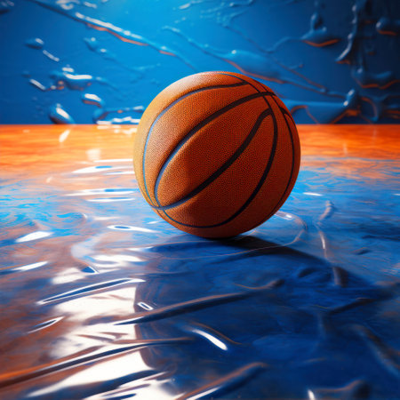 basketball ball on a blue background close-up.の素材