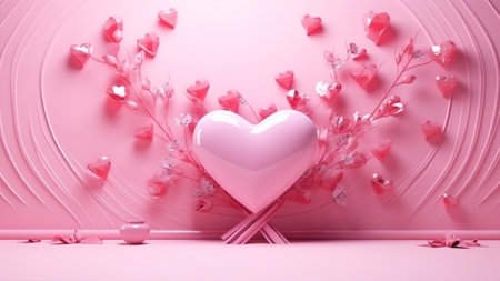 Valentine's Day background with pink heart. 3D renderingの素材