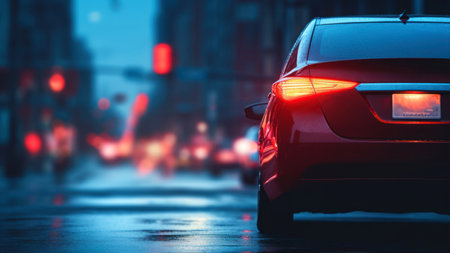 Car on the road in the city at night. Blurred backgroundの素材