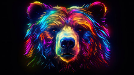 Grizzly bear. Colorful illustration on a black background.の素材