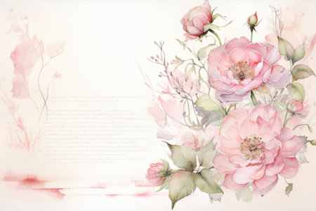 Greeting card with watercolor roses. Hand-drawn illustration.の素材