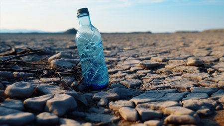 Plastic bottle on the ground. Conceptual image of environmental pollution.の素材