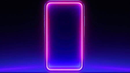 Neon rectangle frame on a dark background. 3d rendering.の素材