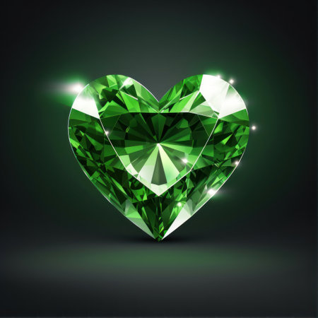 Green diamond in heart shape on dark background. Vector illustration for your design.の素材