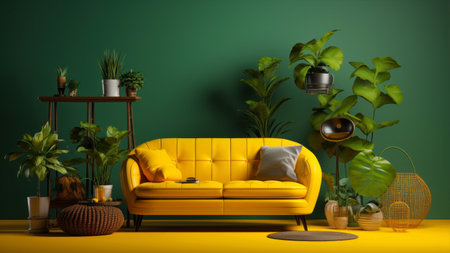 interior with yellow sofa and plantsの素材