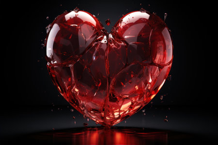 Red heart on a black background. 3d rendering, 3d illustration.の素材