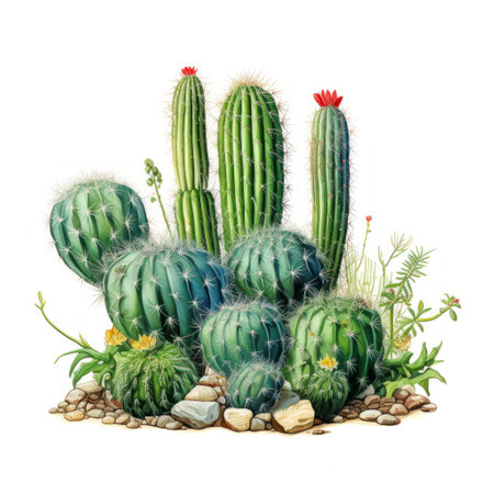 Cactuses isolated on white background. Watercolor hand drawn illustrationの素材