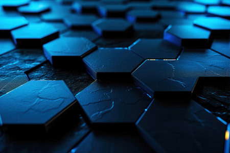 Dark blue hexagon background.の素材