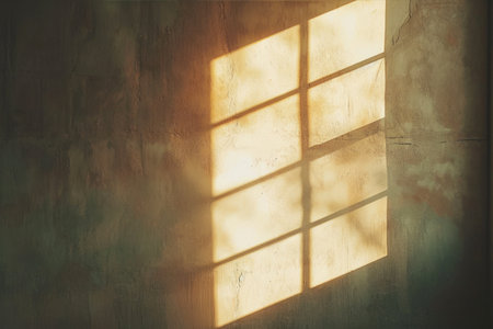 Sunlight through the window in a grunge room, vintage styleの素材