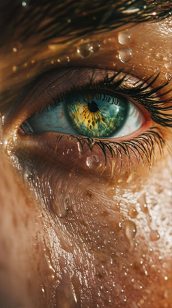 Close-up of beautiful woman's eye with drops of water.の素材