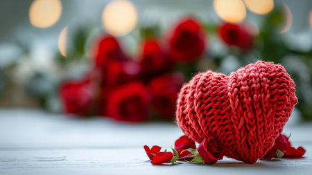 Valentines day background with red heart and rose petals.の素材