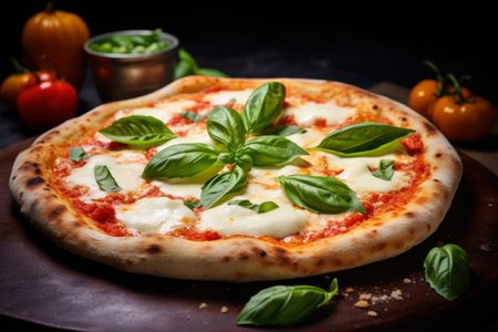 Pizza Margherita with mozzarella cheese and basil leavesの素材