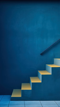Conceptual image of stairs going up to the blue wall.の素材