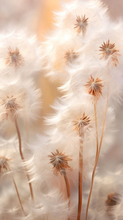 White fluffy dandelions in the morning light. Soft focus.の素材