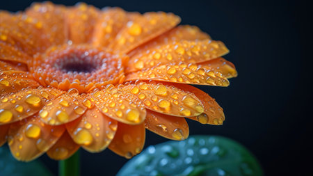 Orange gerbera flower with dew drops on the petalsの素材
