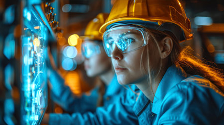Industrial workers working in a factory. Industrial and technology concept.の素材