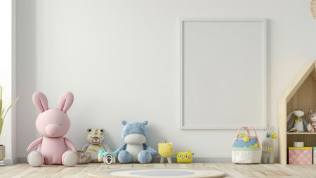 Mock up poster frame in children's room interior backgroundの素材