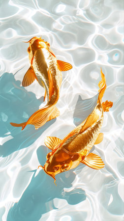 Gold fish swimming in the water, top viewの素材