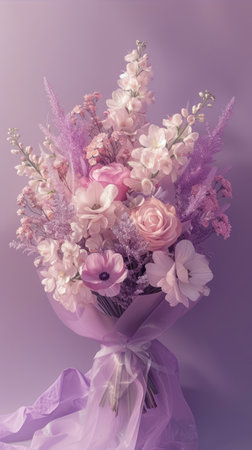 Bouquet of flowers in a vase on a purple backgroundの素材