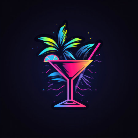Cocktail with palm trees. Vector illustration on dark background.の素材