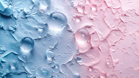 Water drops on blue and pink background. Abstract background with water drops.の素材