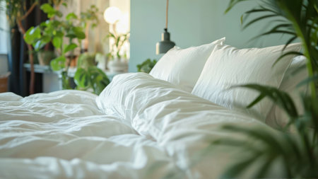 White pillow on bed decoration in bedroom interior - Vintage Light Filter effectの素材