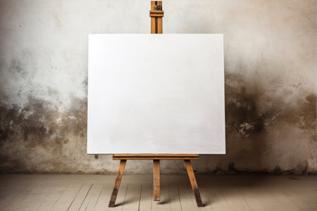 Blank canvas on easel over grunge background, art conceptの素材