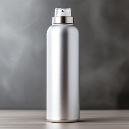 Spray bottle on a gray background. 3d rendering. Mock up.の素材