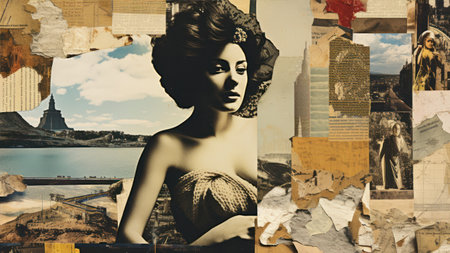 Collage Retro portrait of a beautiful woman.の素材