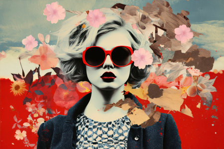Fashion shot of a beautiful young woman with short hair and sunglasses.の素材