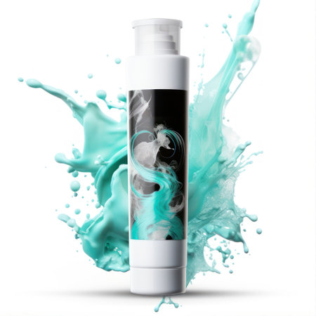 Cosmetic bottle with splashes isolated on white background.の素材