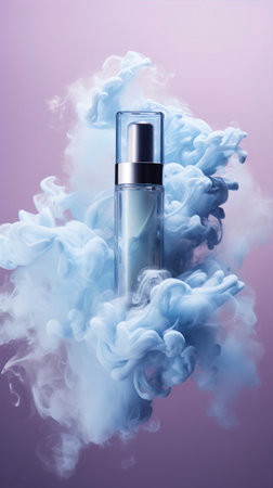 Cosmetics bottle on smoke background, make-up and skincare cosmetics product for luxury beauty brandの素材