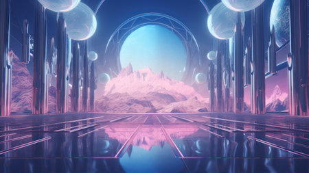 3d illustration of fantasy alien landscape. 3d rendering of fantasy worldの素材