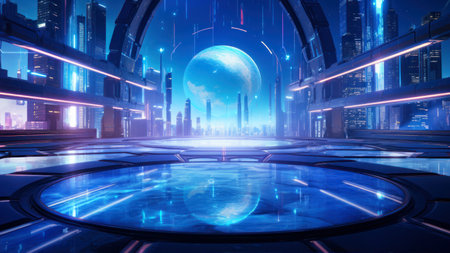 Futuristic Sci-Fi Futuristic Background. Futuristic Cyber City.の素材